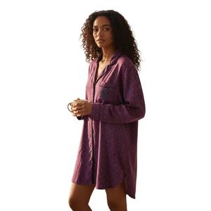 Victoria's Secret Sleepshirt Nightshirt Purple Deer Print Long‎ Sleeve Size M